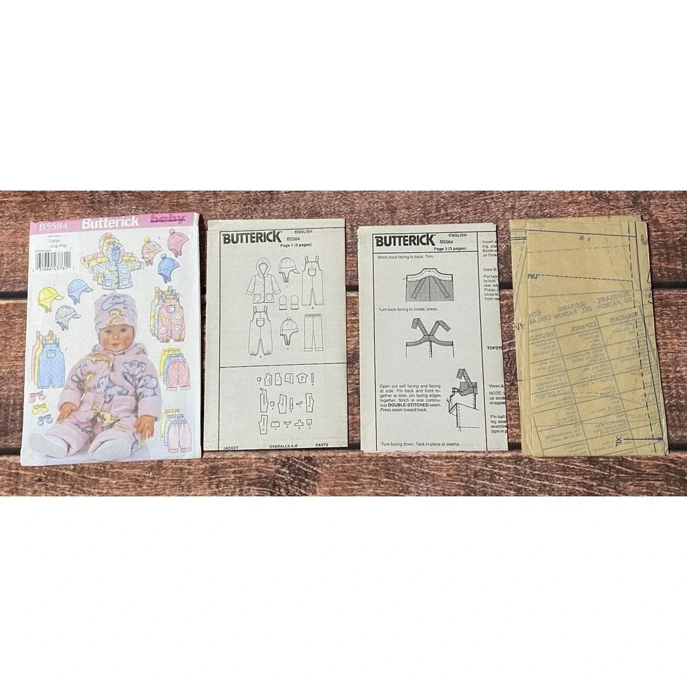 Butterick B5584 Infant Jacket Overalls Pants Hat Mittens Sewing Pattern L-XL